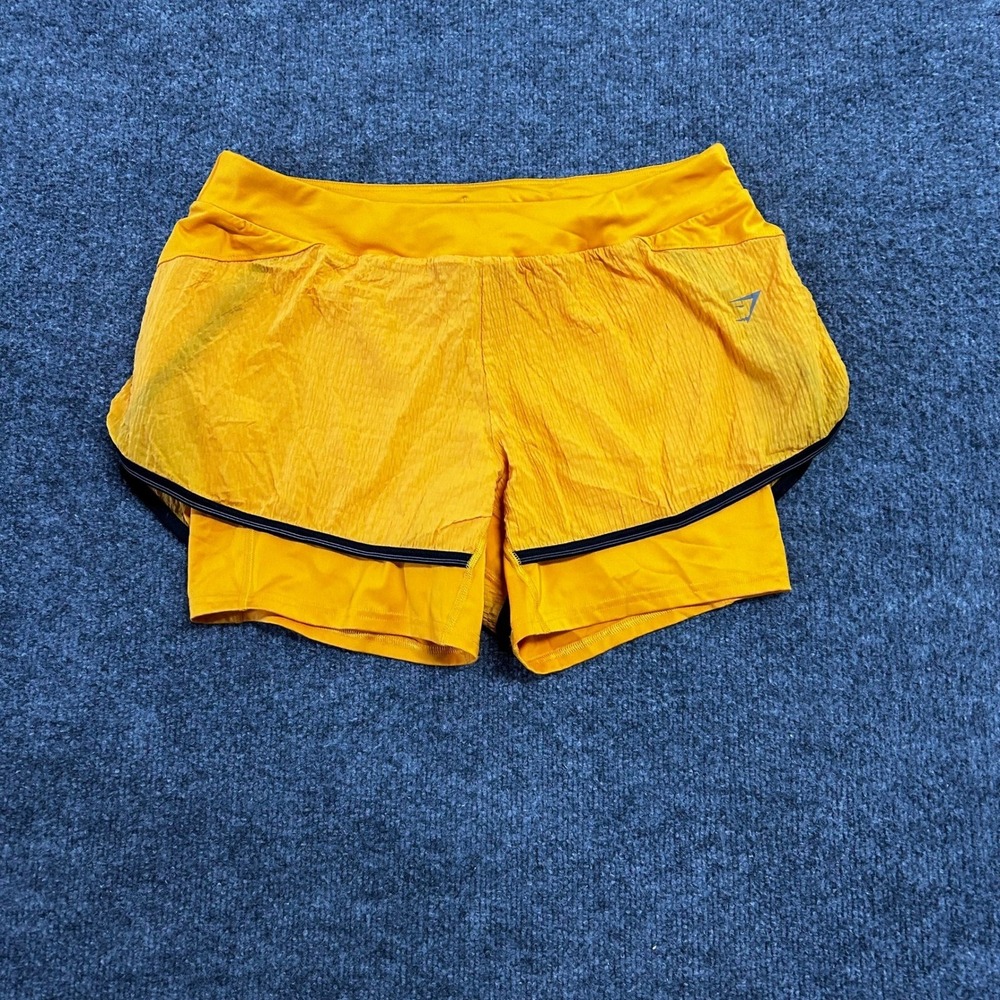 Gymshark Shorts Womens Size L Orange 2-in-1 Athletic Layered Running Fitness